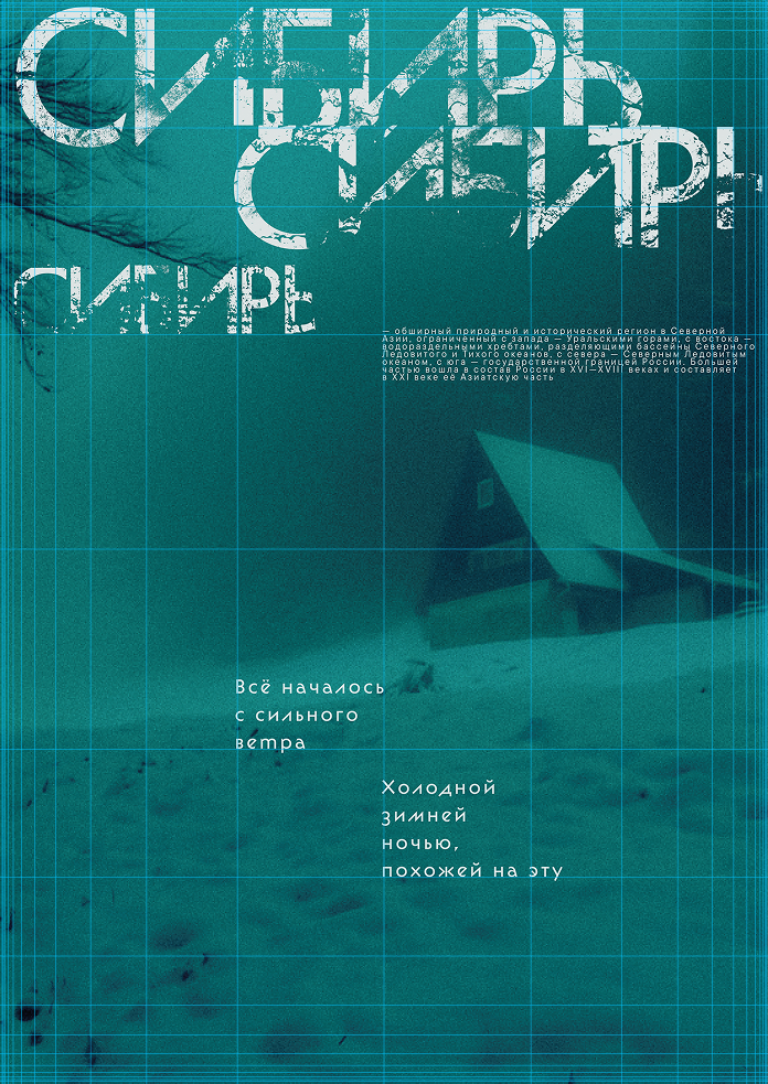 Постер «Сибирь» с наложенной сеткой Фибоначчи